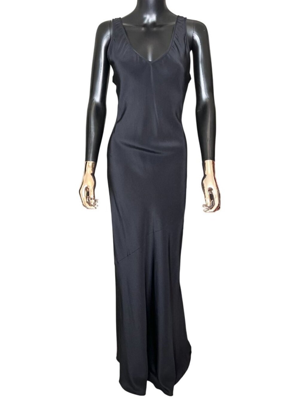 Maria Pinto Bergdorf Goodman Black Silk Low Back Evening Gown Size 8